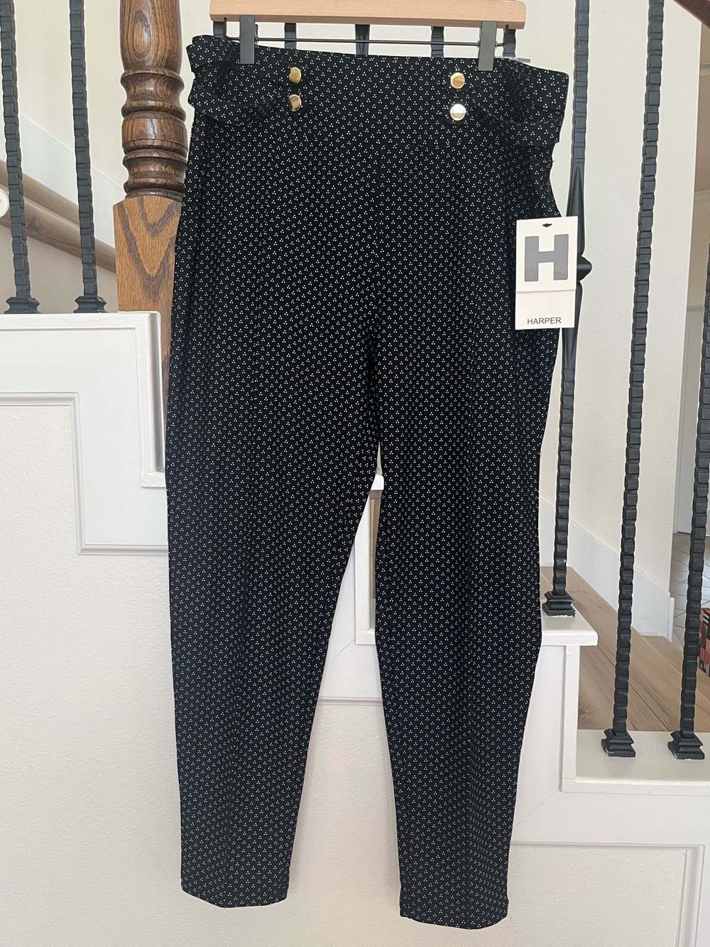Harper Black Polka Dot High-Waist Tapered Pants Workwear Neutrals Basics